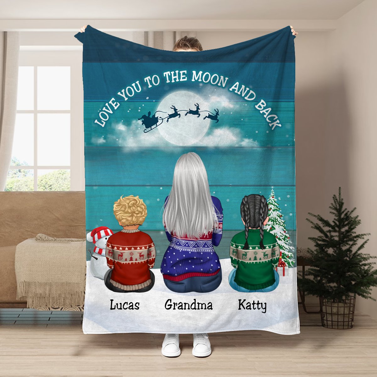 Family - Love You To The Moon & Back - Personalized Blanket - Makezbright Gifts