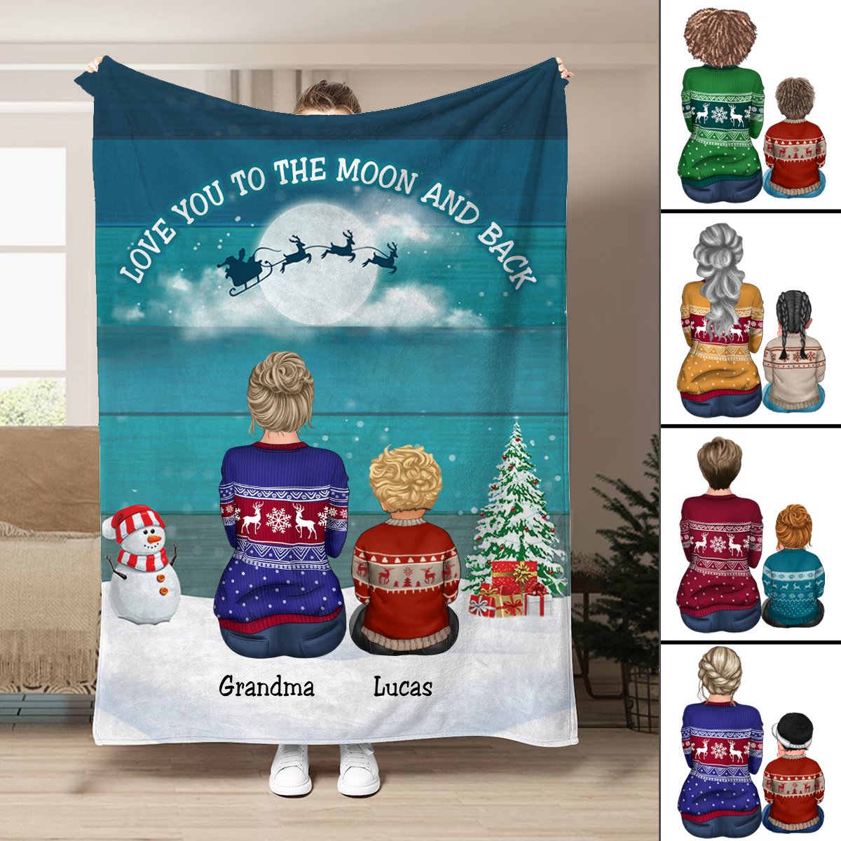 Family - Love You To The Moon & Back - Personalized Blanket - Makezbright Gifts