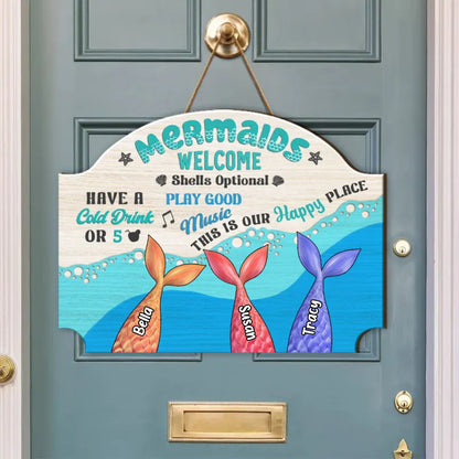 Family - Mermaids welcome shells optional - Personalized Shaped Wood Sign - Makezbright Gifts