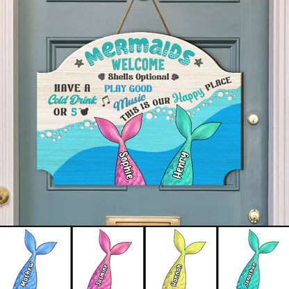 Family - Mermaids welcome shells optional - Personalized Shaped Wood Sign - Makezbright Gifts