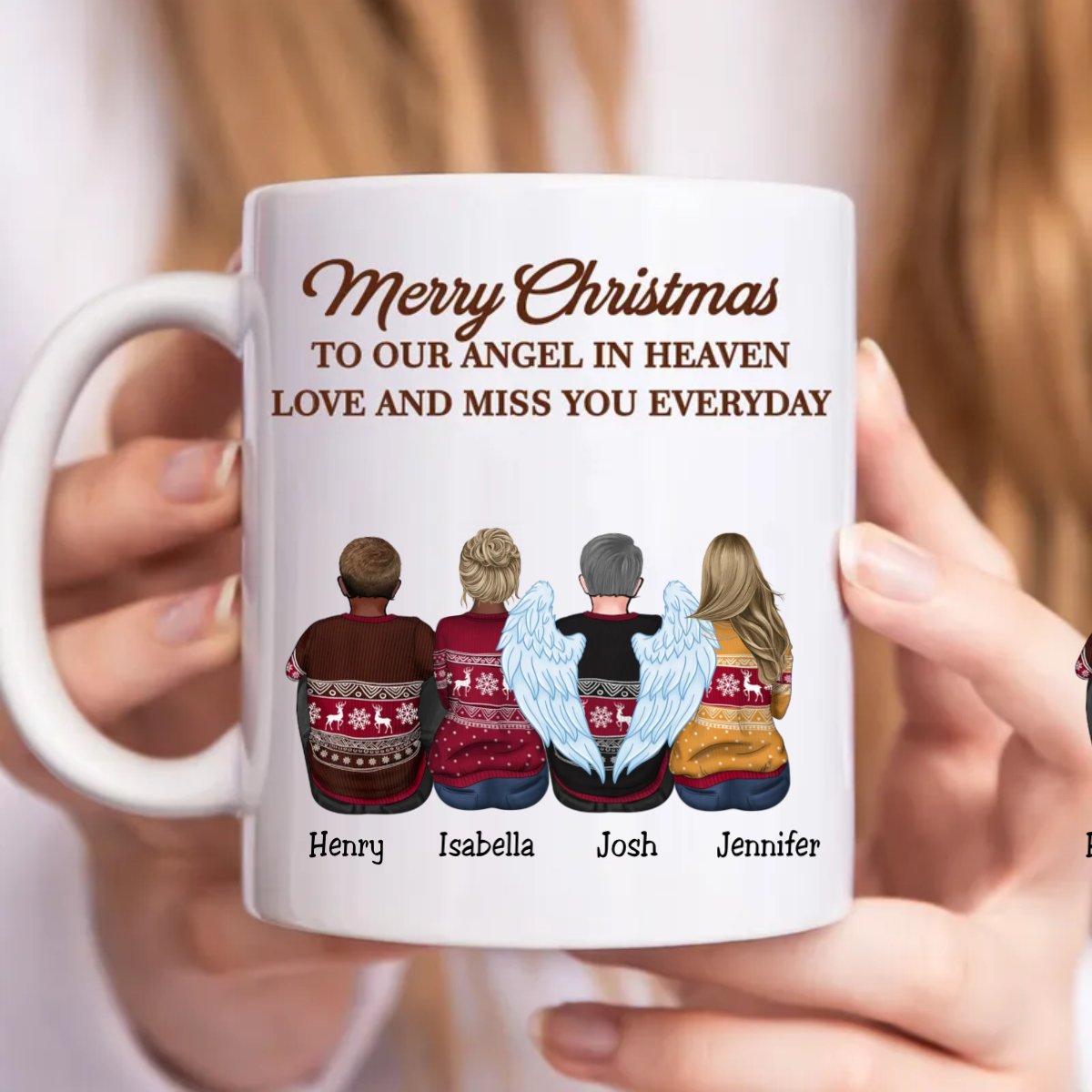 Family - Merry Christmas To Our Angel In Heaven Love And Miss You Everyday - Personalized Mug (VT) - Makezbright Gifts