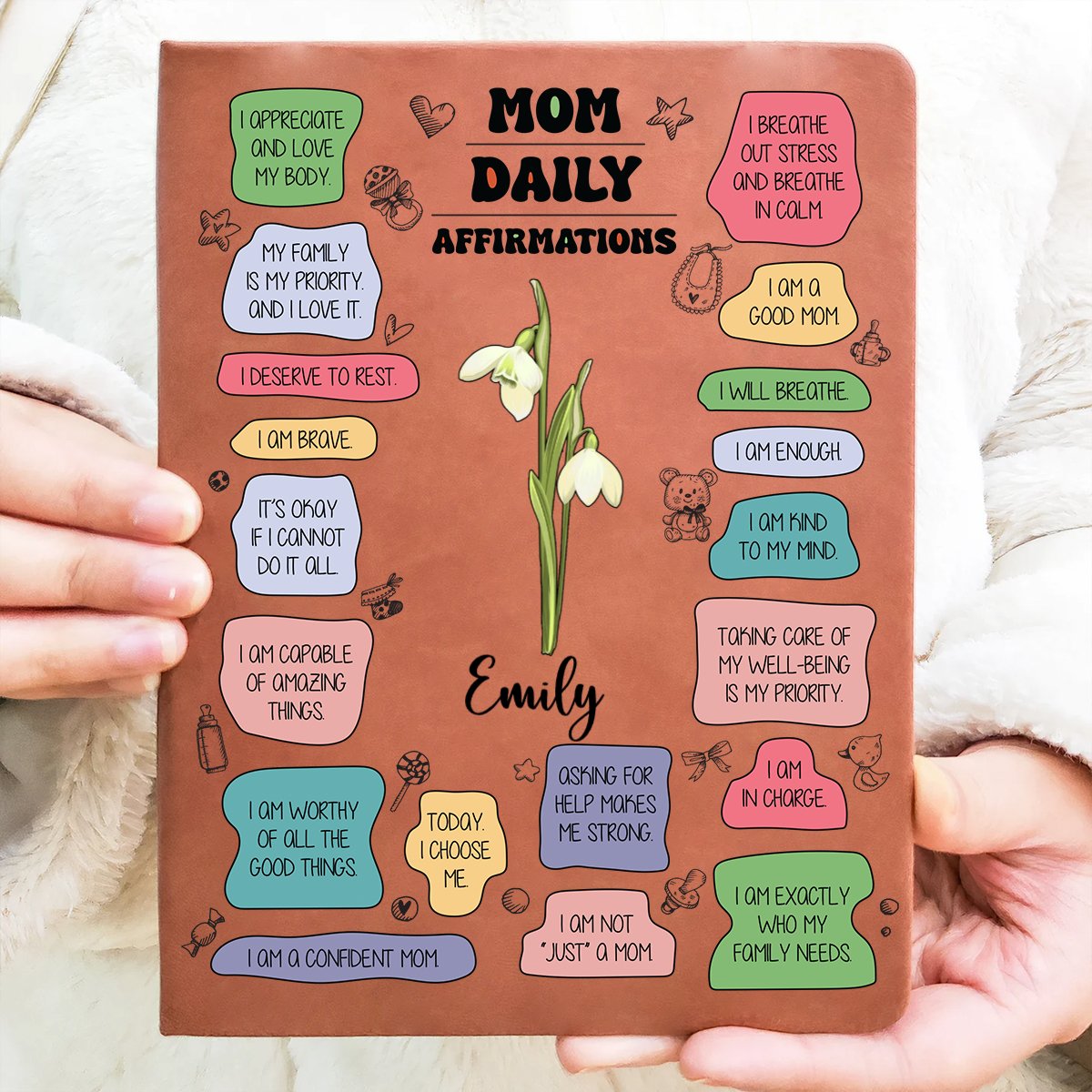 Family - Mom Daily Affirmations - Personalized Leather Journal - Makezbright Gifts