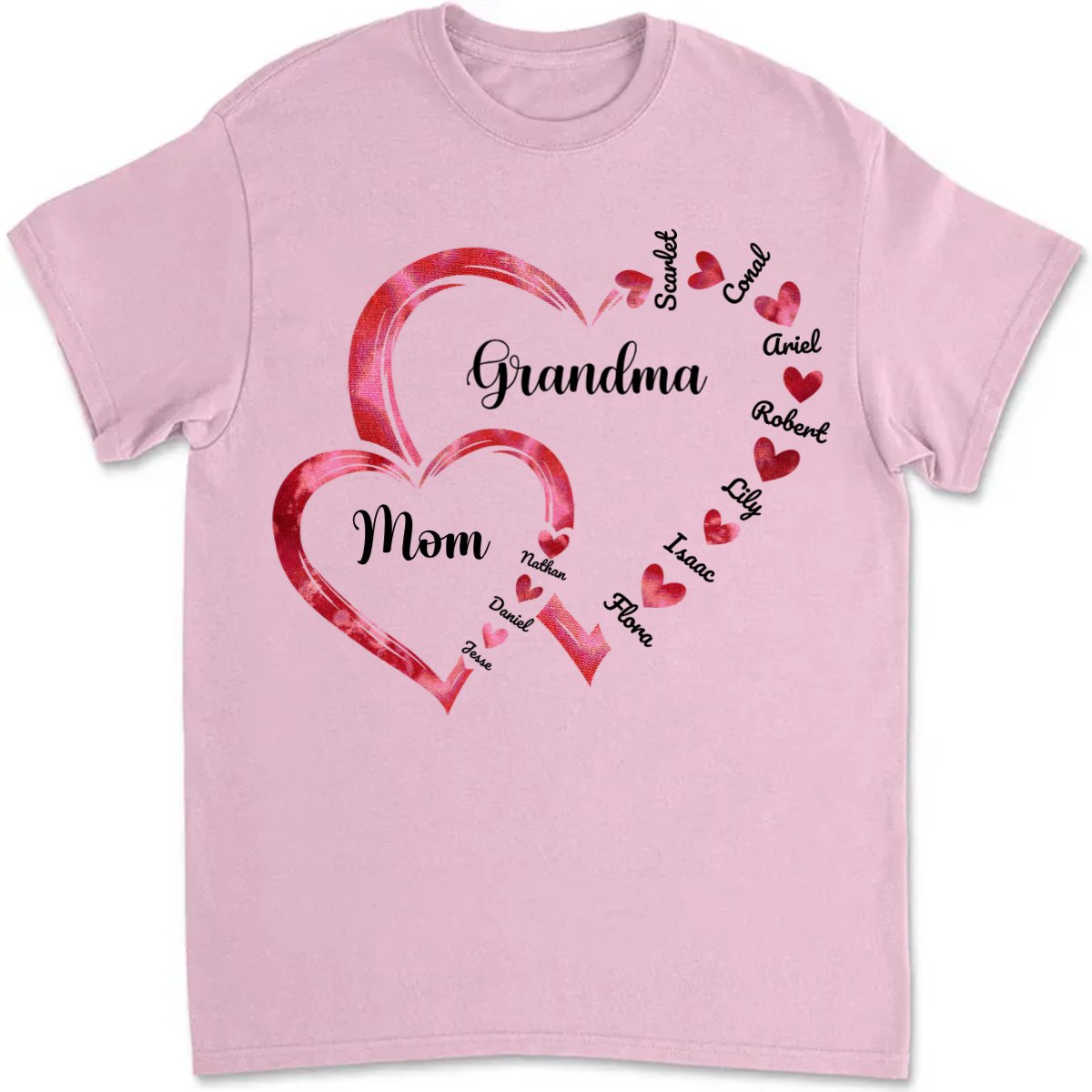 Family - Mom Grandma And Kids Heart - Personalized Unisex T - shirt - Makezbright Gifts