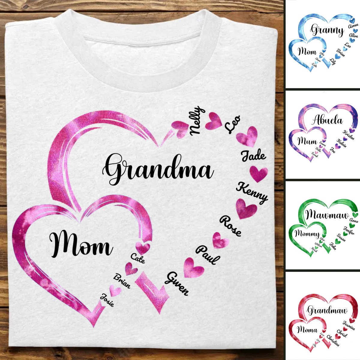 Family - Mom Grandma And Kids Heart - Personalized Unisex T - shirt - Makezbright Gifts