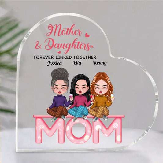 Family - Mother And Daughters Forever Linked Together - Personalized Acrylic Plaque (LH) - Makezbright Gifts