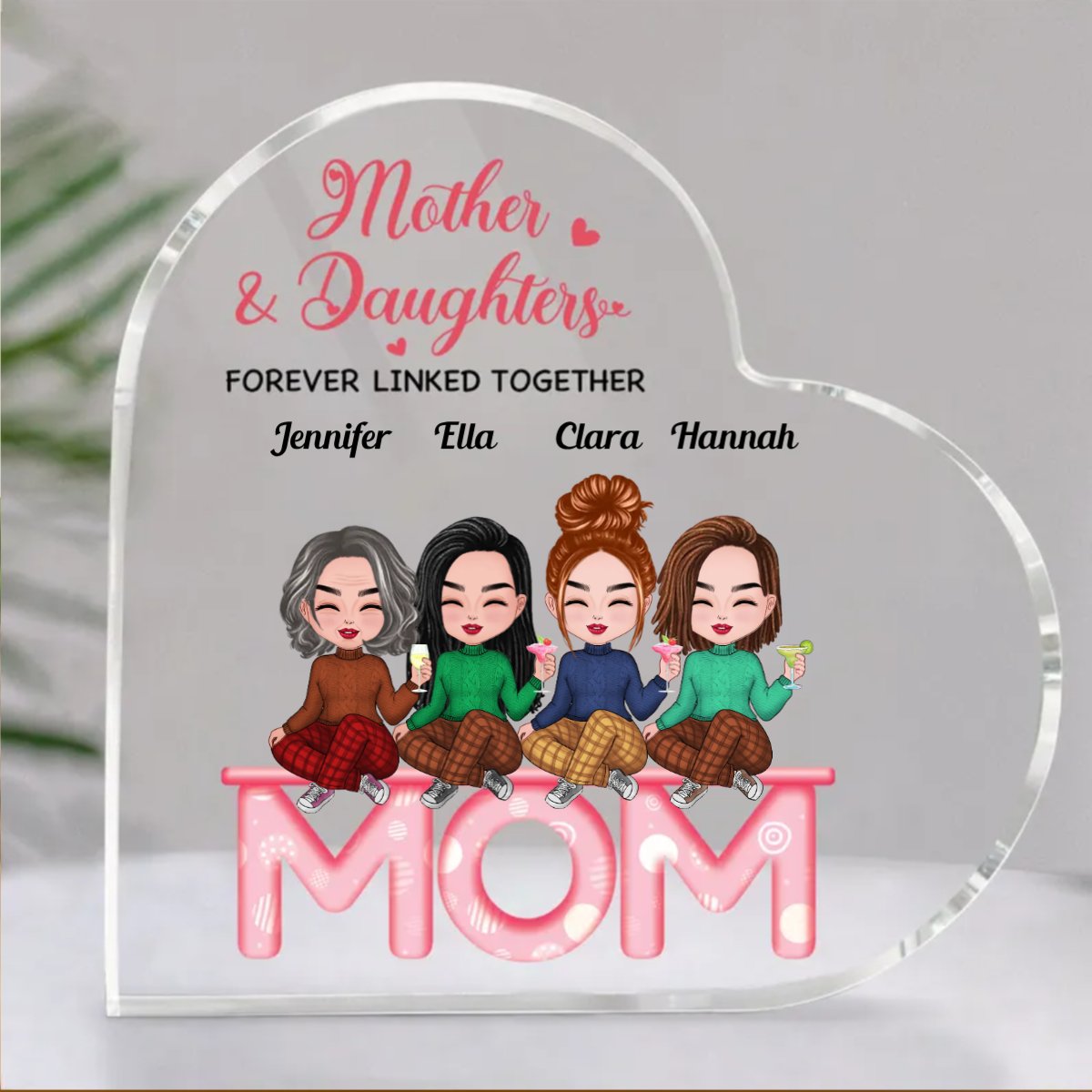 Family - Mother And Daughters Forever Linked Together - Personalized Acrylic Plaque (LH) - Makezbright Gifts