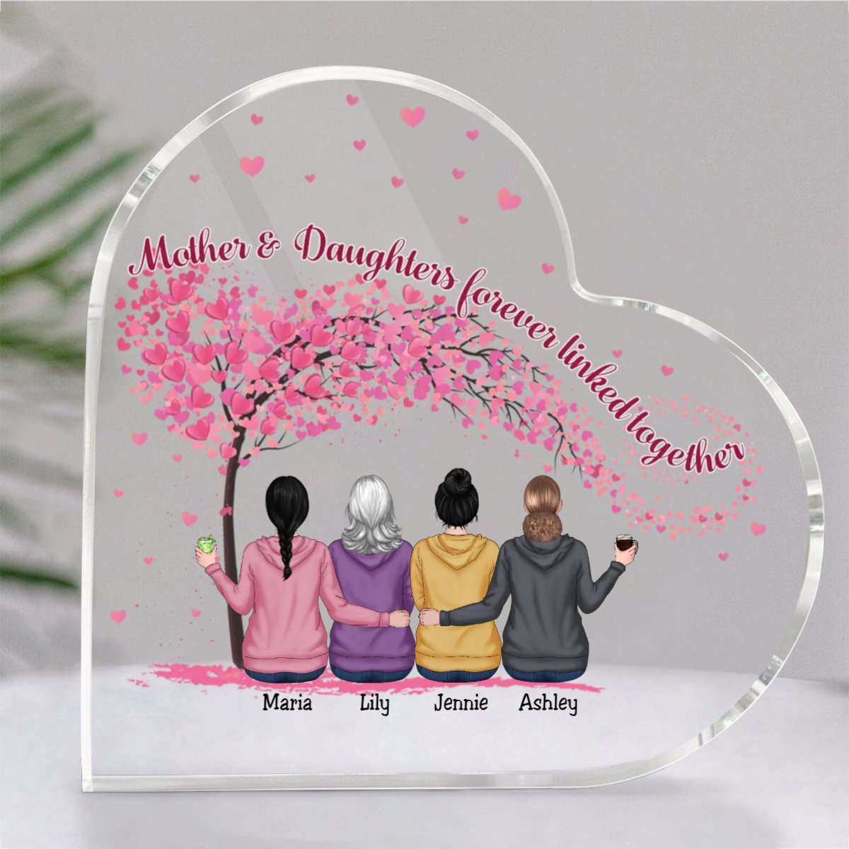 Family - Mother & Daughters Forever Linked Together - Personalized Acrylic Plaque (LH) - Makezbright Gifts