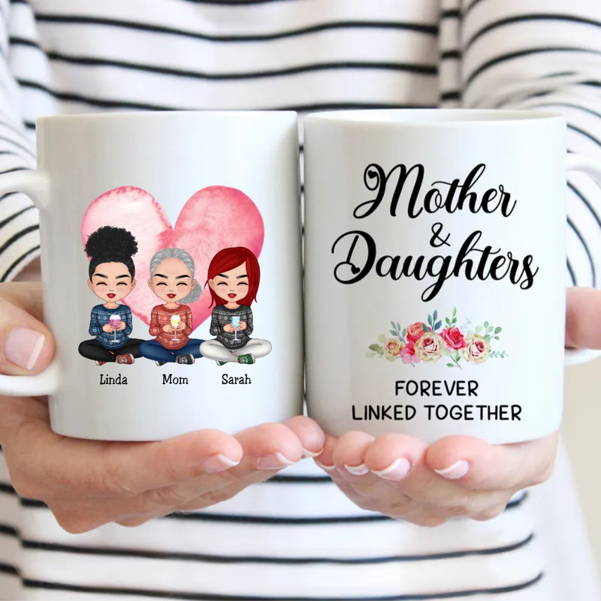 Family - Mother & Daughters forever linked together - Personalized Mug (LL) - Makezbright Gifts