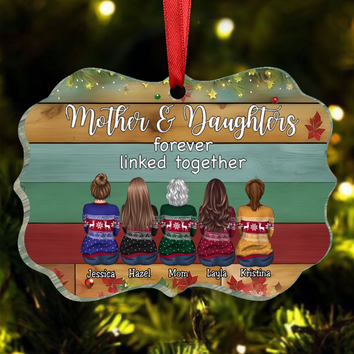 Family - Mother & Daughters Forever Linked Together - Personalized Ornament (TT) - Makezbright Gifts