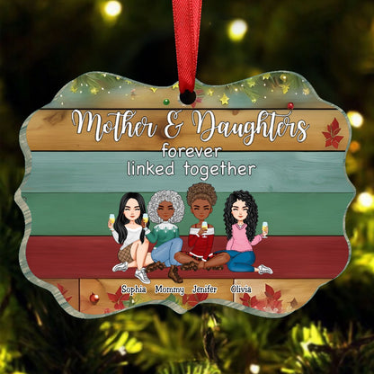 Family - Mother & Daughters Forever Linked Together Ver 3 - Personalized Ornament (VT) - Makezbright Gifts