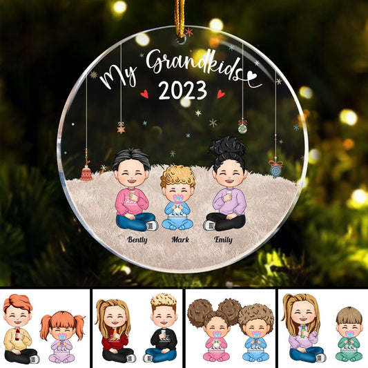 Family - My Grandkids - Personalized Acrylic Circle Ornament - Makezbright Gifts