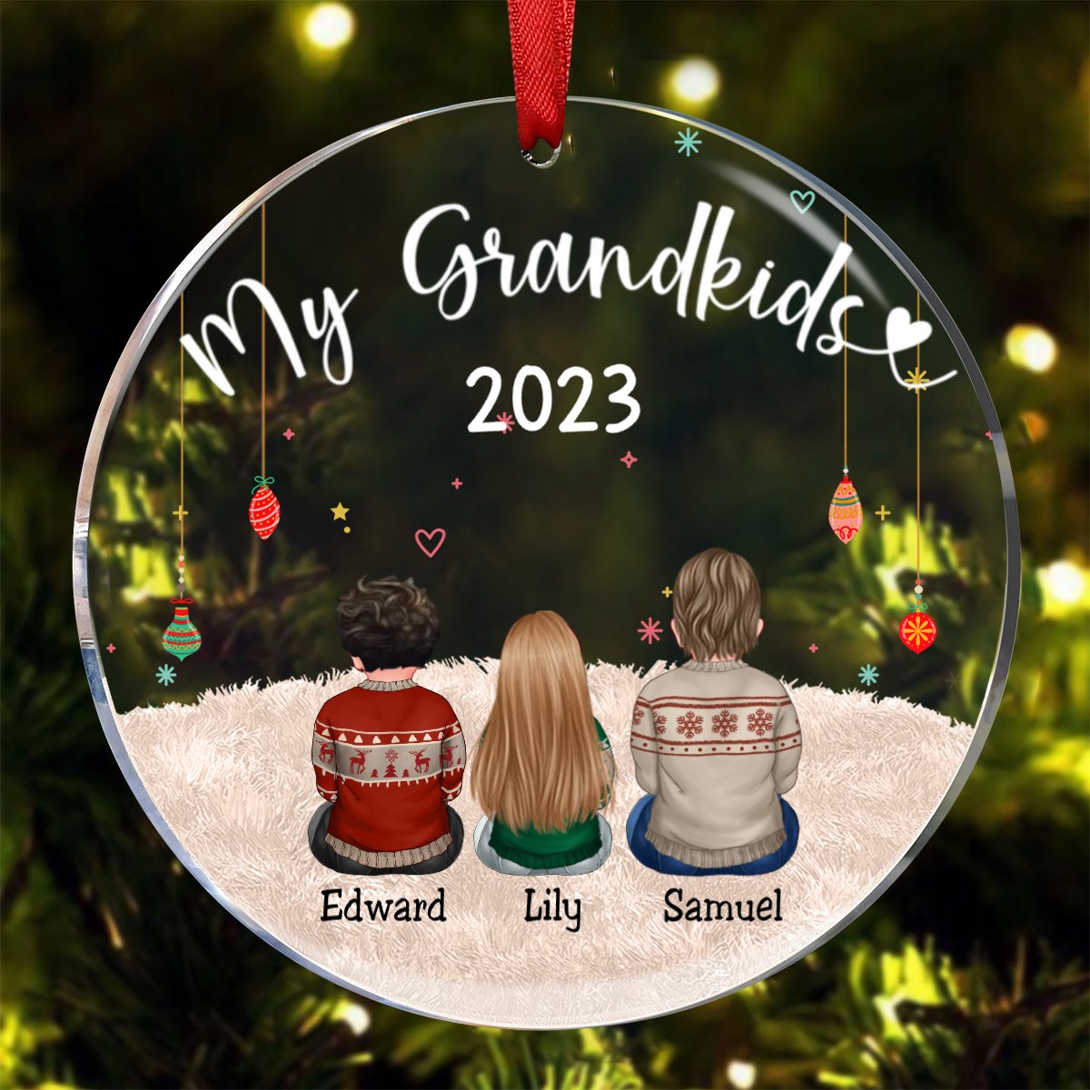 Family - My Grandkids - Personalized Acrylic Circle Ornament Ver 2 (LH) - Makezbright Gifts