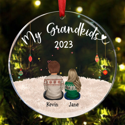 Family - My Grandkids - Personalized Acrylic Circle Ornament Ver 2 (LH) - Makezbright Gifts