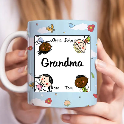 Family - Nana Grandma Mommy Cartoon Happy Kids - Personalized Mug - Makezbright Gifts