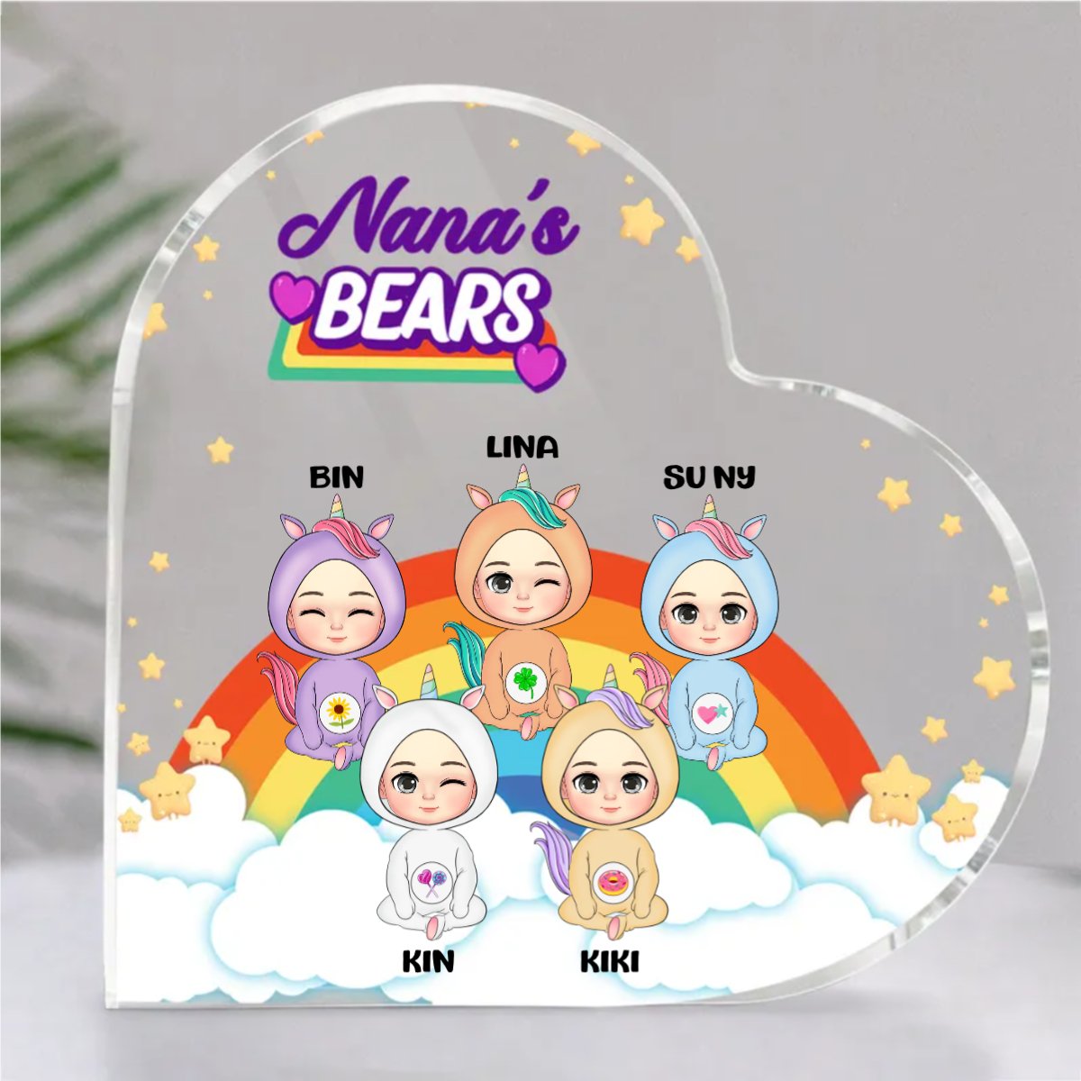 Family - Nana's Bears - Personalized Heart Acrylic Plaque - Makezbright Gifts