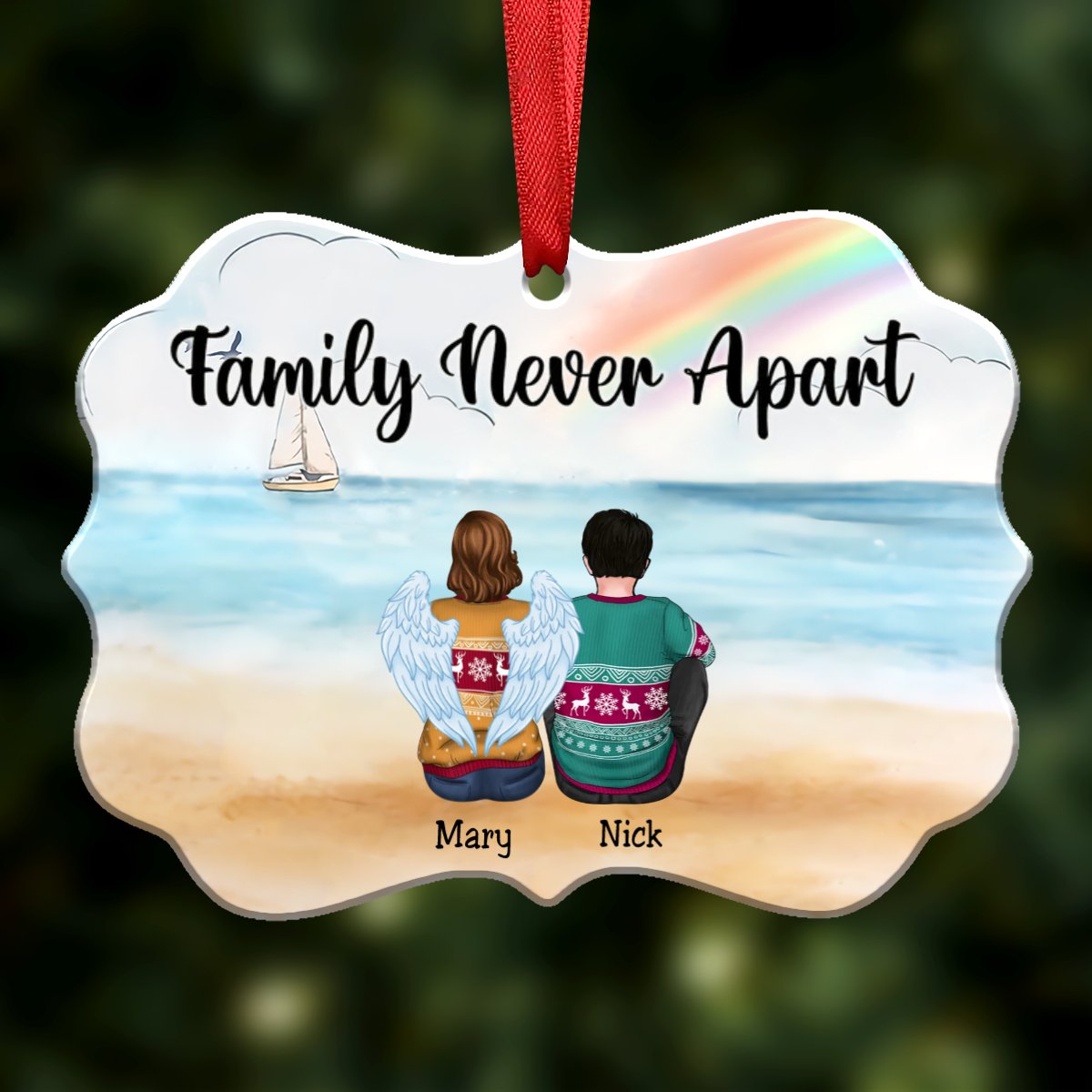 Family Never Apart - Personalized Acrylic Ornament - Christmas Gift Family Ornament For Dad, Mom, Siblings - Family Hugging - Makezbright Gifts