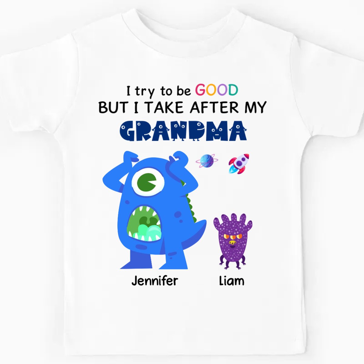 Family - Our First Mother's Day - Personalized Gift For Grandson Takes After Grandma Kid T Shirt - Makezbright Gifts