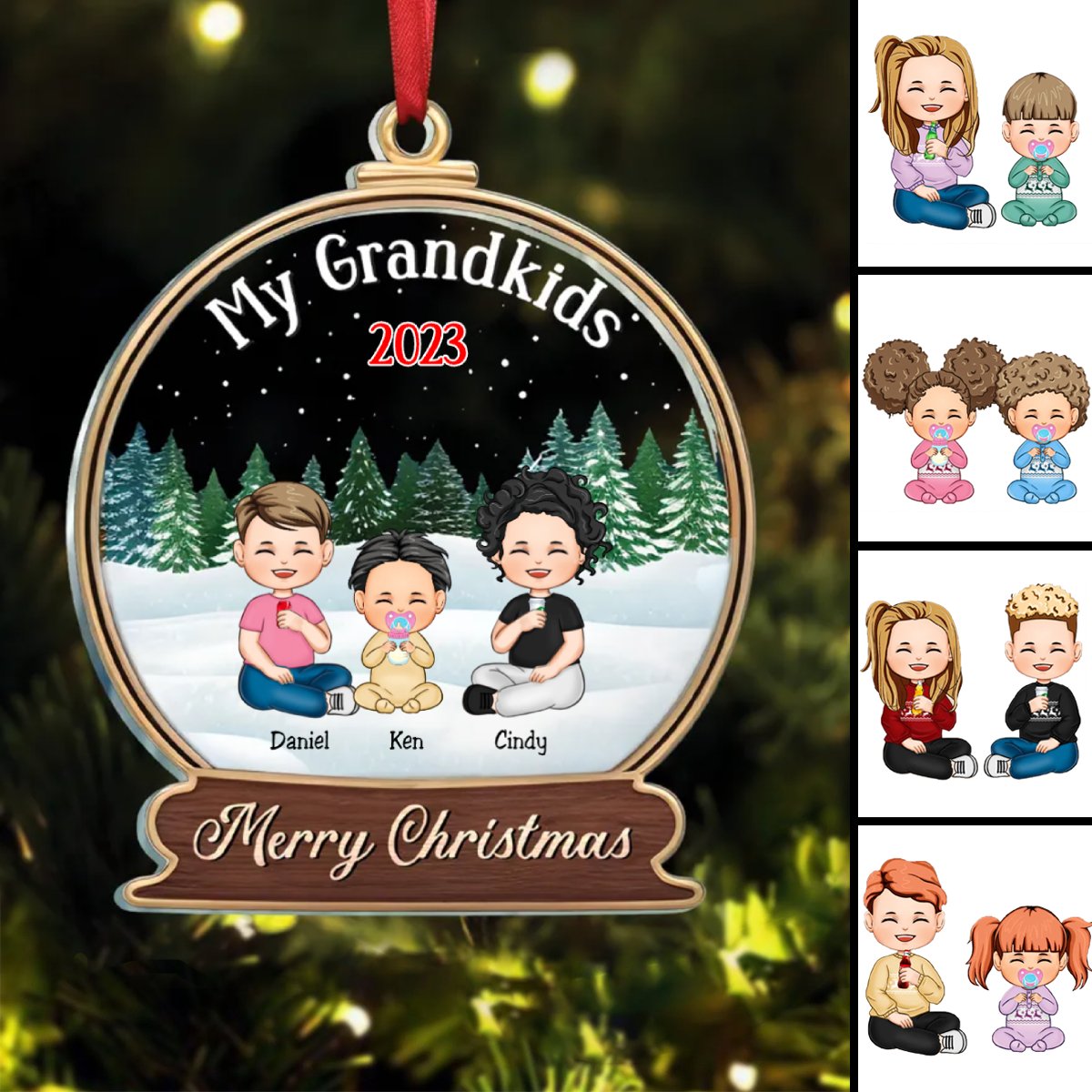 Family - Our Grandkids Children - Personalized Circle Ornament - Makezbright Gifts