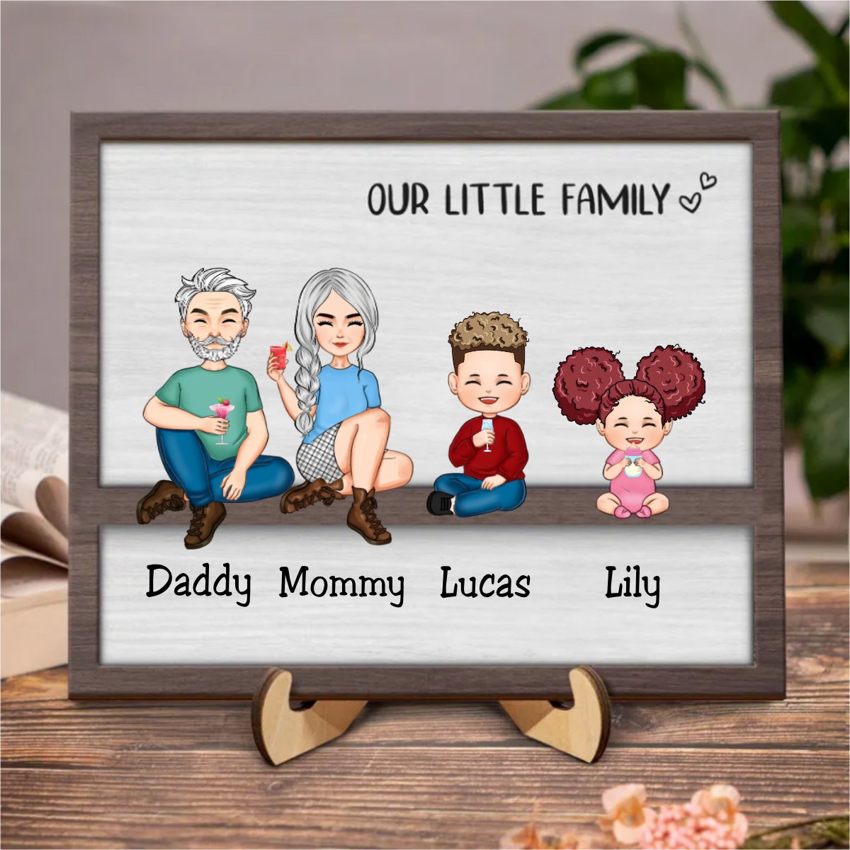 Family - Our Little Family - Personalized 2 - Layered Wooden Plaque - Makezbright Gifts