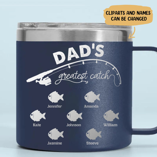 Family - Papa Fishing - Personalized Stainless Steel Tumbler With Handle - Makezbright Gifts