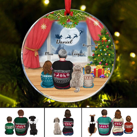 Family - Personalized Gifts For The Whole Family With Dog Waiting for Santa - Personalized Circle Ornament - Makezbright Gifts