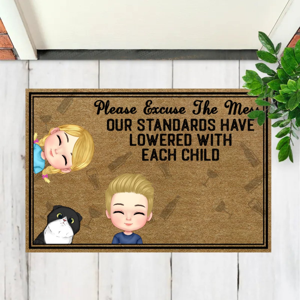 Family - Please Excuse The Mess Our Standards - Personalized Doormat - Makezbright Gifts