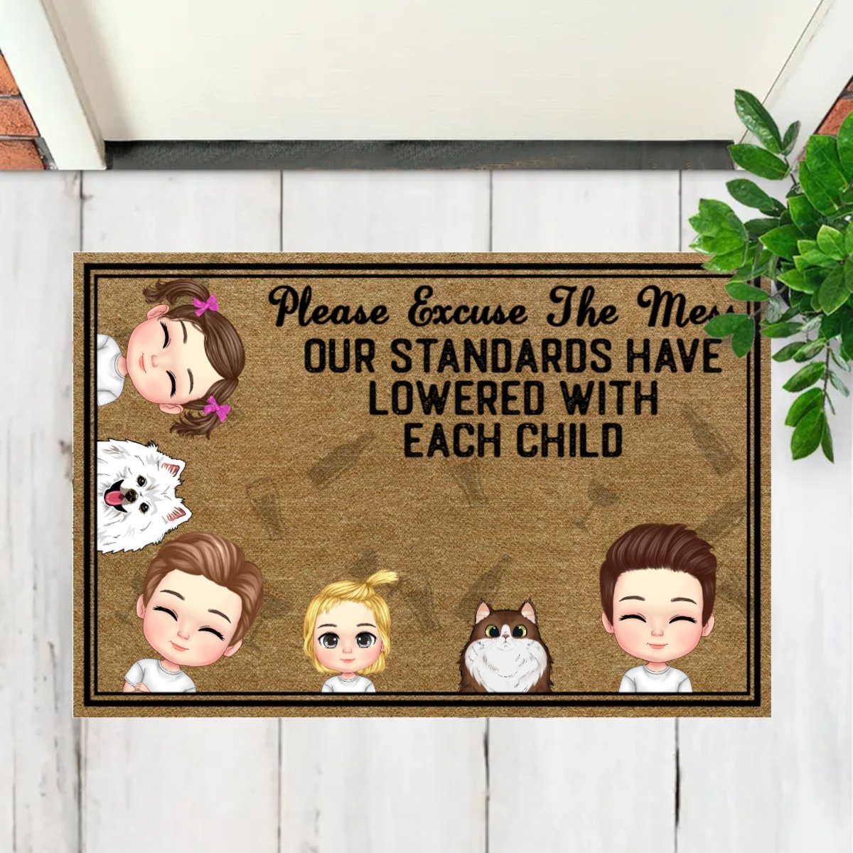 Family - Please Excuse The Mess Our Standards - Personalized Doormat - Makezbright Gifts