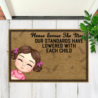 Family - Please Excuse The Mess Our Standards - Personalized Doormat - Makezbright Gifts