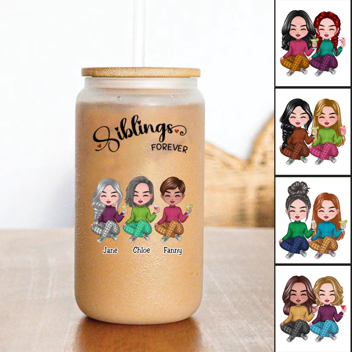 Family - Sibling Forever - Personalize Glass Can (AA) - Makezbright Gifts