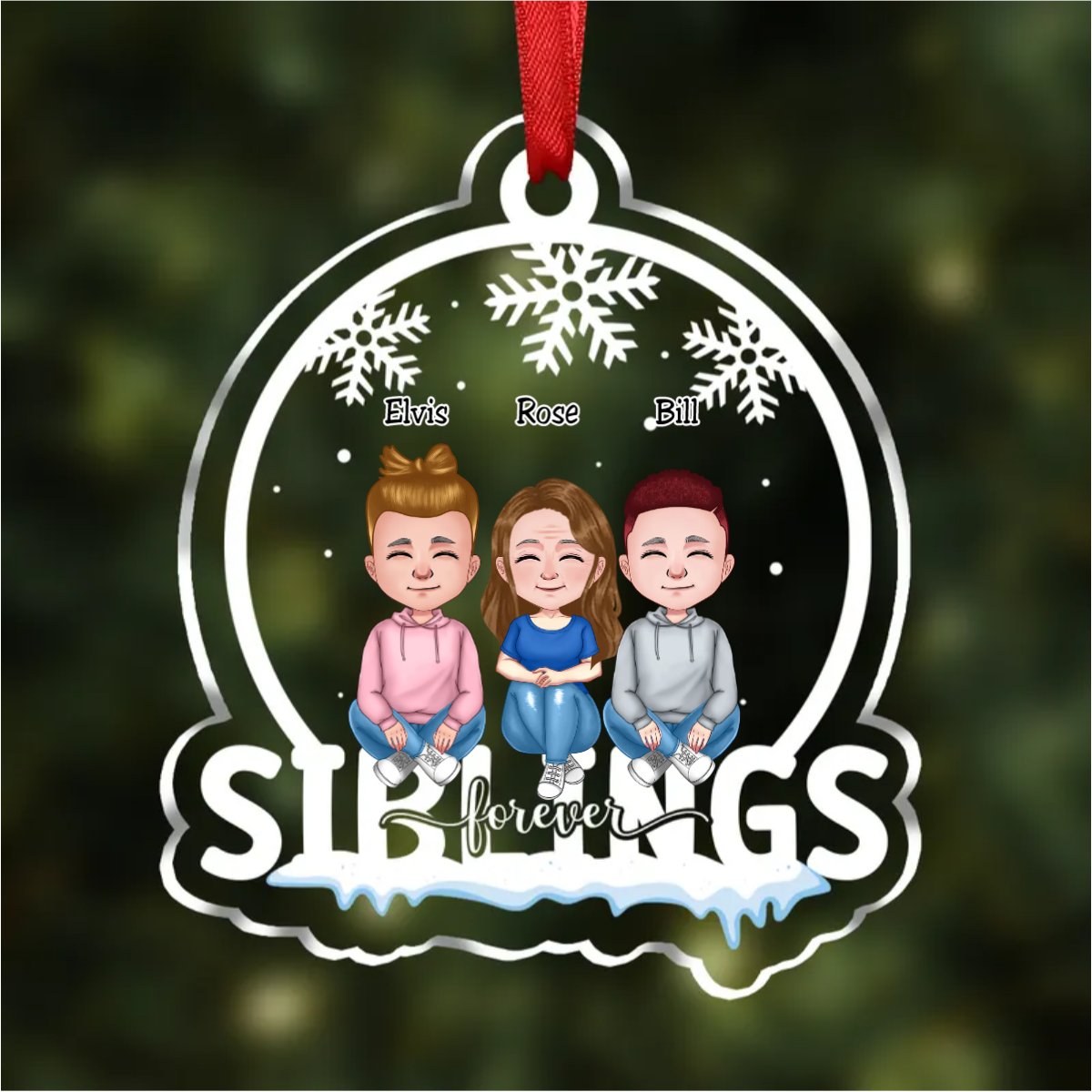 Family - Siblings Forever - Personalized Christmas Transparent Ornament - Makezbright Gifts