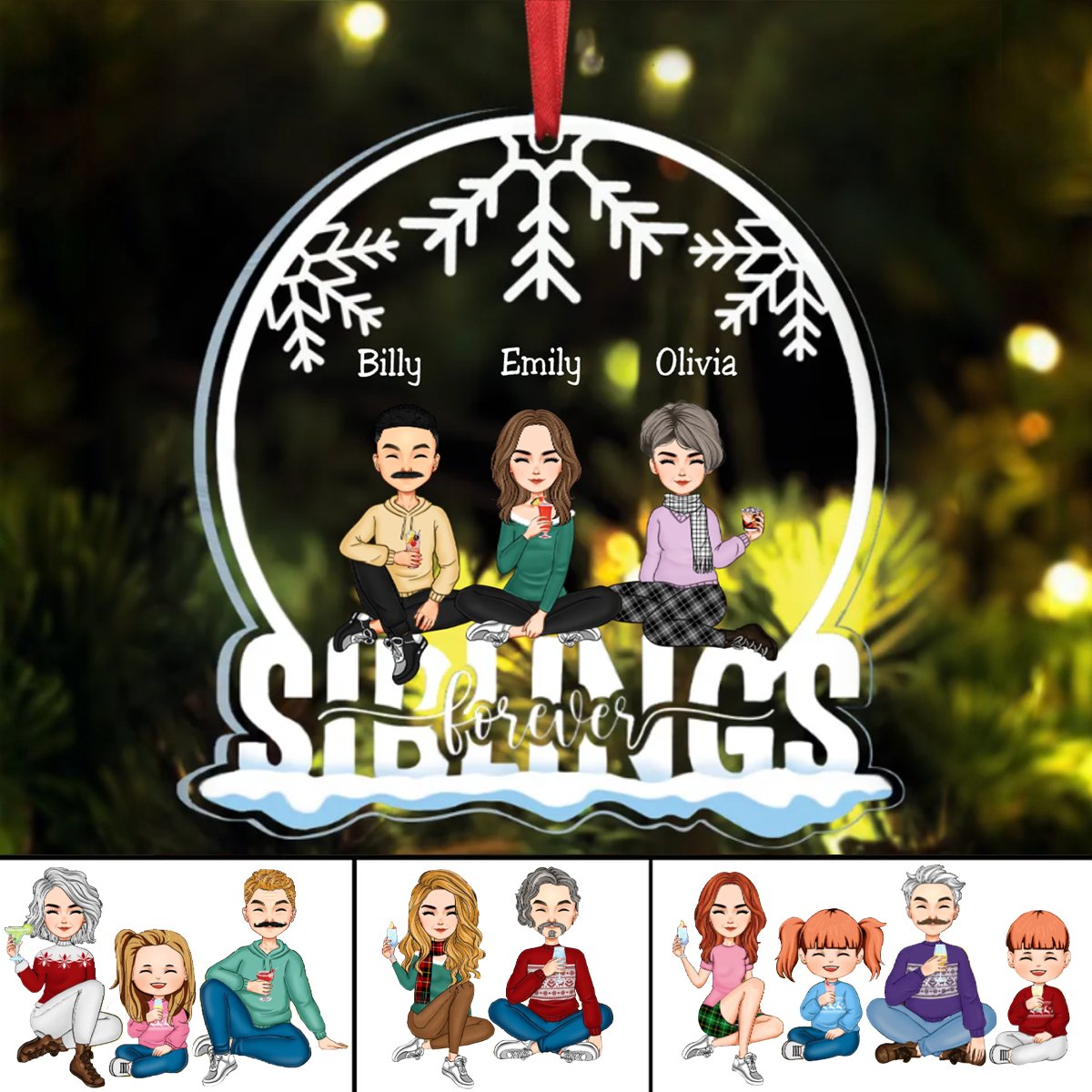 Family - Siblings Forever - Personalized Christmas Transparent Ornament (LH) - Makezbright Gifts