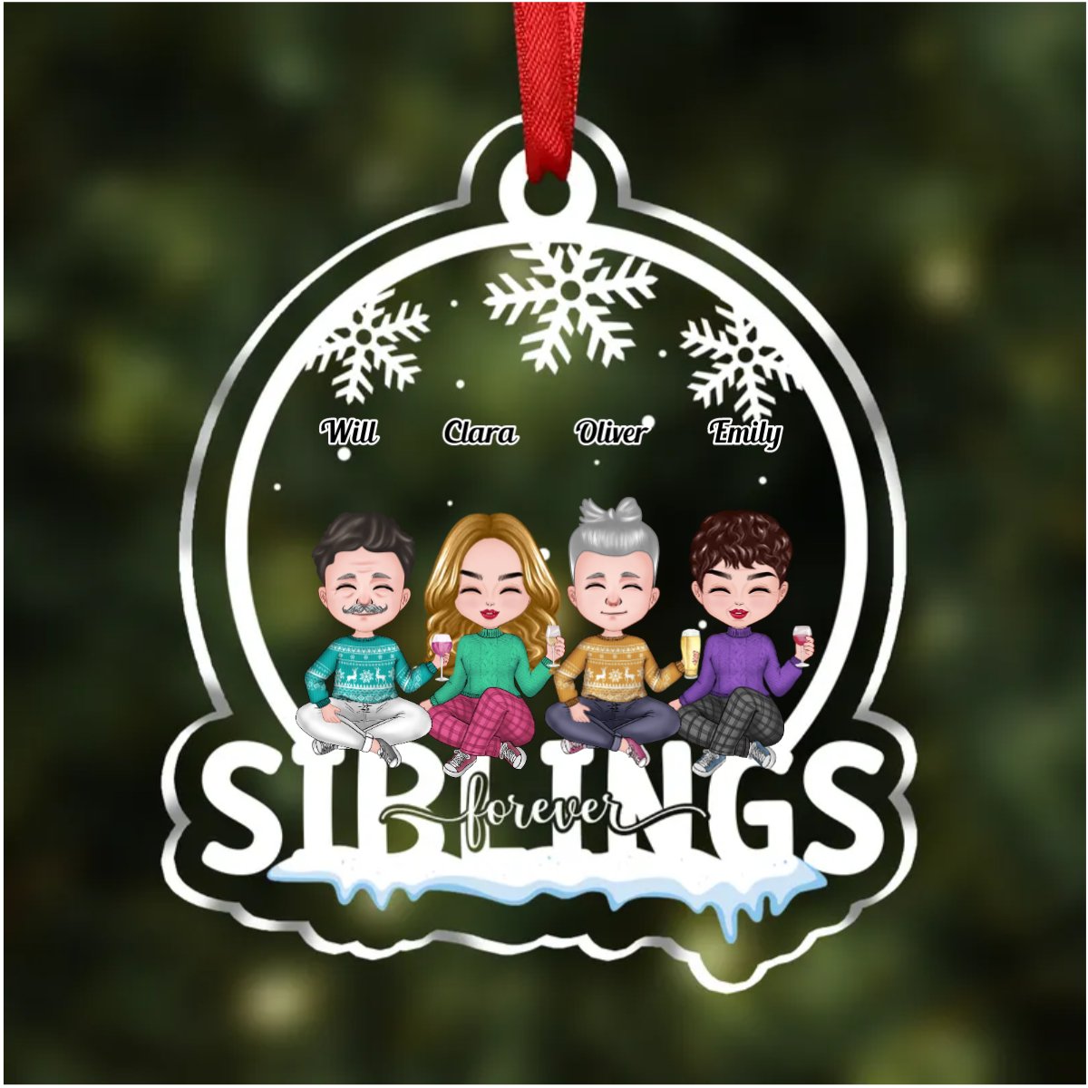 Family - Siblings Forever - Personalized Christmas Transparent Ornament (Ver. 2) - Makezbright Gifts