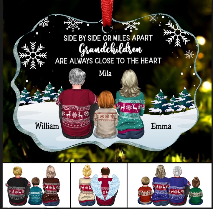 Family - Side By Side Or Miles A Part Grandchildren Are Always Close To The Heart - Personalized Acrylic Ornament(NV) - Makezbright Gifts