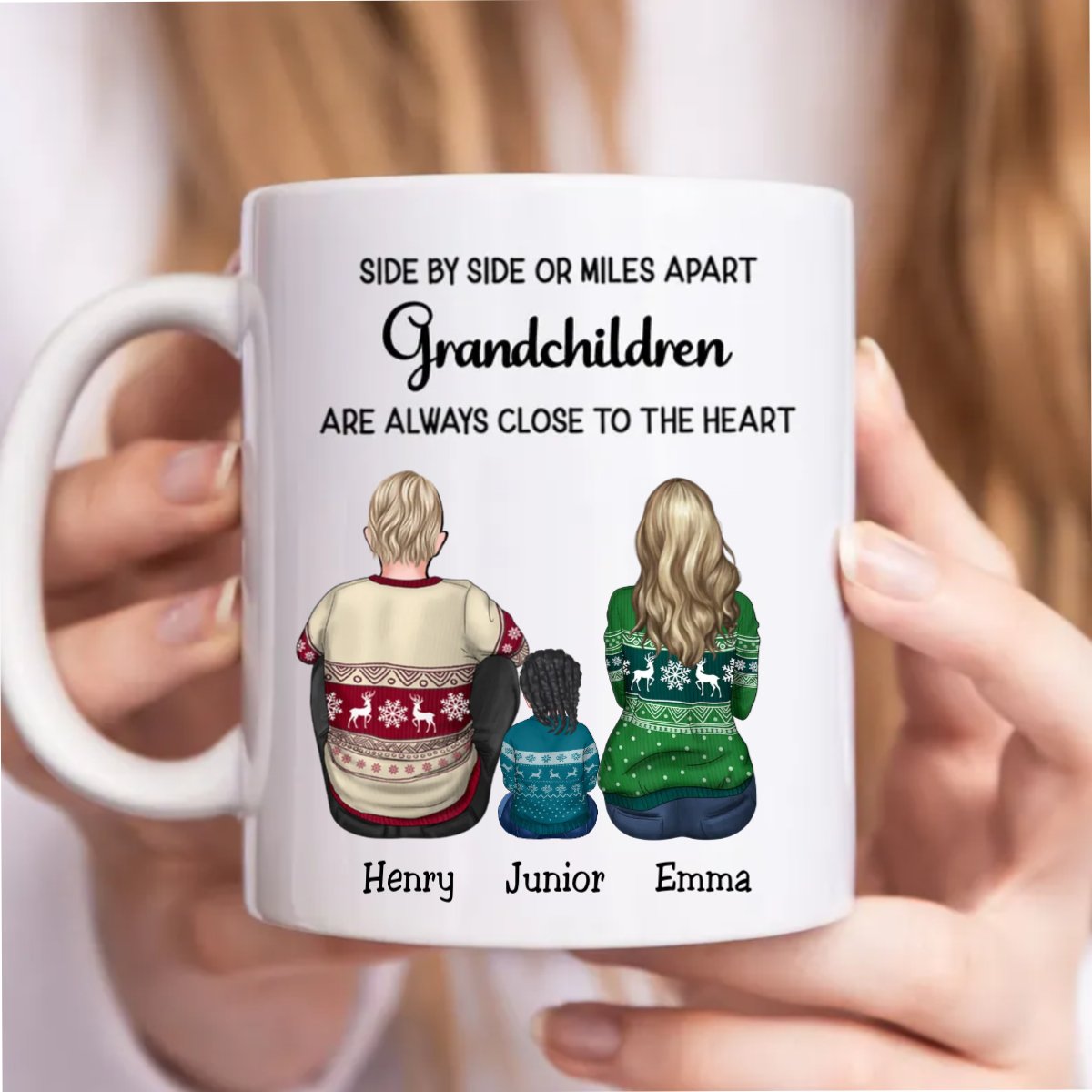 Family - Side By Side Or Miles A Part Grandchildren Are Always Close To The Heart - Personalized Mug - Makezbright Gifts