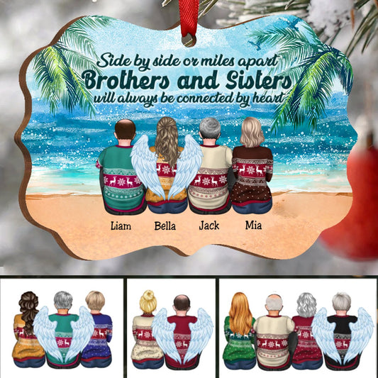 Family - Side By Side Or Miles Apart Brothers And Sisters Will Always Be Connected By Heart - Personalized Christmas Acrylic Ornament (Ver 2) - Makezbright Gifts