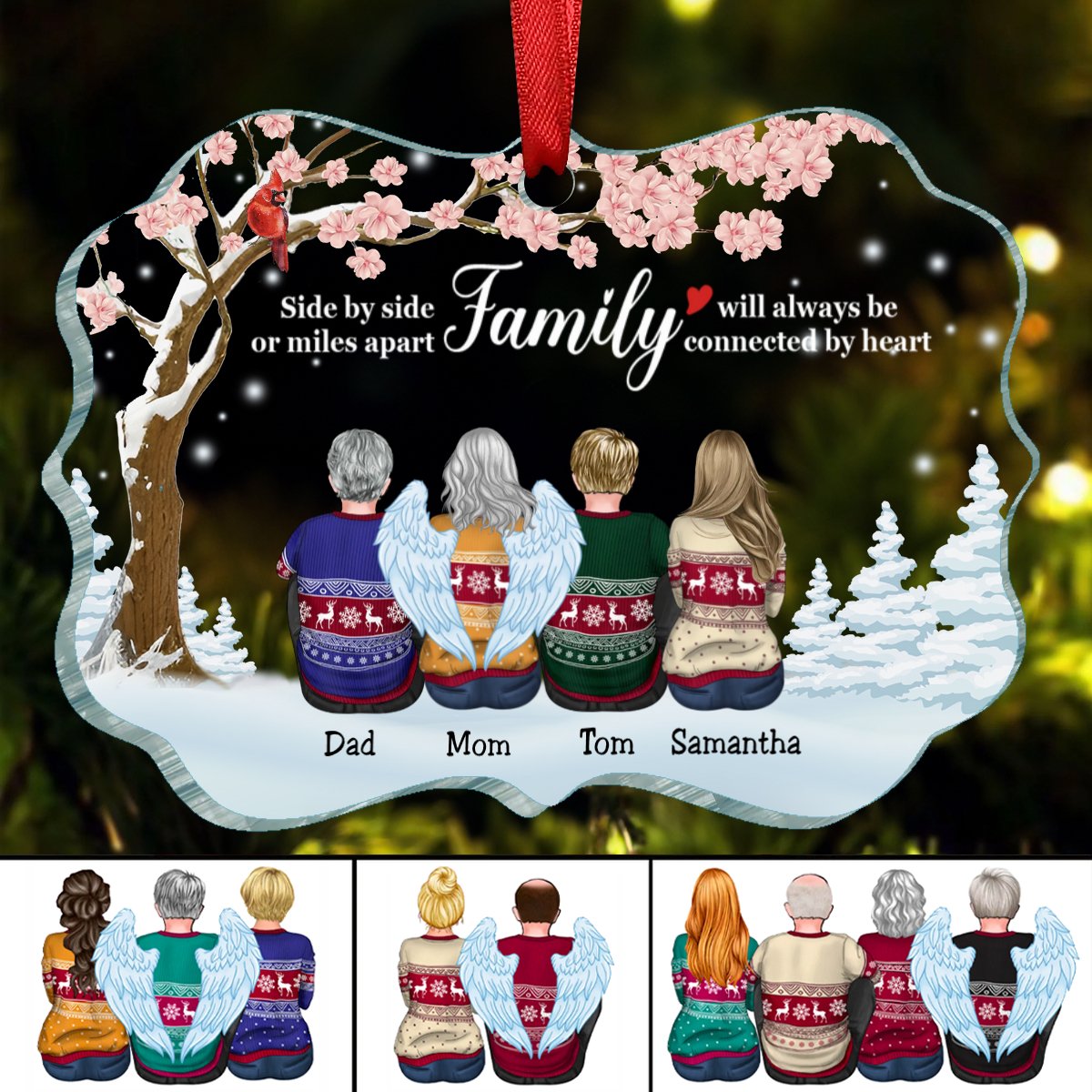 Family - Side By Side Or Miles Apart Family Will Always Be Connected By Heart - Personalized Acrylic Ornament - Makezbright Gifts