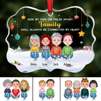 Family - Side By Side Or Miles Apart, Family Will Always Be Connected By Heart - Personalized Acrylic Ornament - Makezbright Gifts