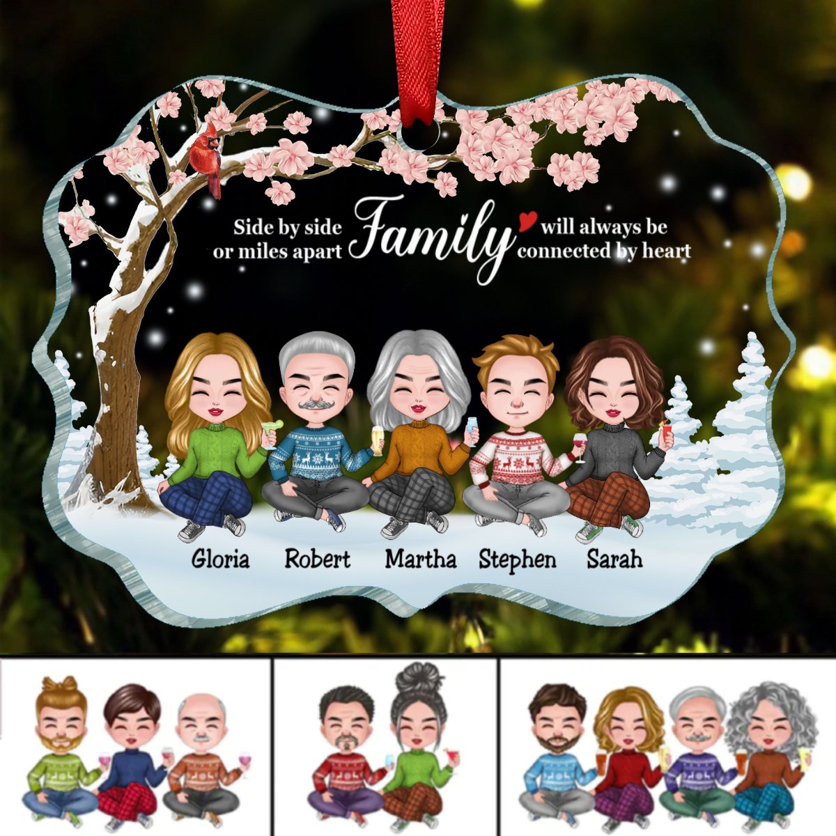 Family - Side By Side Or Miles Apart Family Will Always Be Connected By Heart - Personalized Acrylic Ornament (HN) - Makezbright Gifts