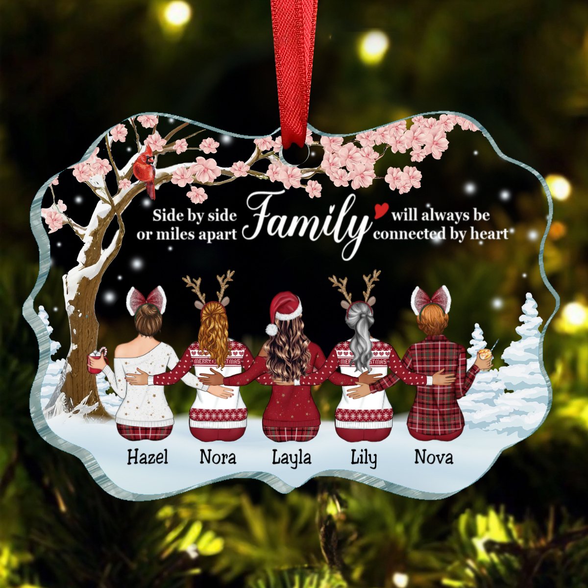 Family - Side By Side Or Miles Apart Family Will Always Be Connected By Heart - Personalized Acrylic Ornament(NV) - Makezbright Gifts