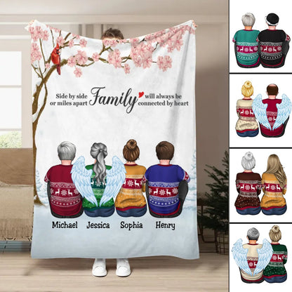 Family - Side By Side Or Miles Apart Family Will Always Be Connected By Heart - Personalized Blanket - Makezbright Gifts