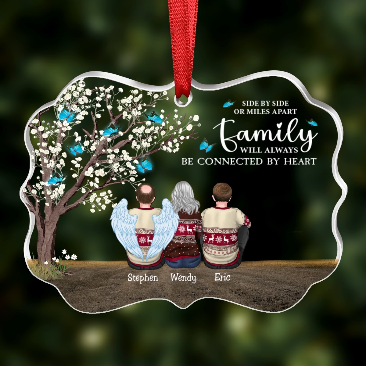 Family - Side By Side Or Miles Apart Family Will Always Be Connected By Heart - Personalized Transparent Ornament - Makezbright Gifts