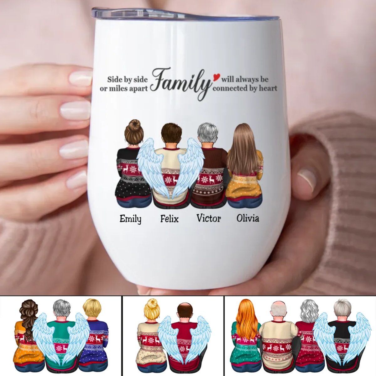 Family - Side By Side Or Miles Apart Family Will Always Be Connected By Heart - Personalized Wine Tumbler (LH) - Makezbright Gifts