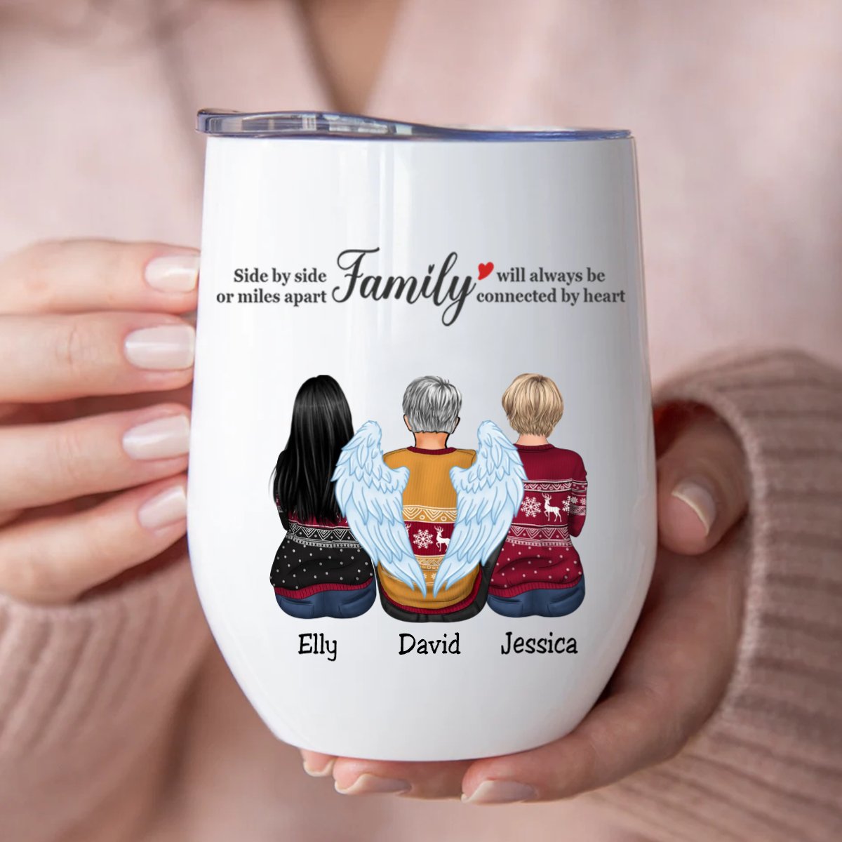 Family - Side By Side Or Miles Apart Family Will Always Be Connected By Heart - Personalized Wine Tumbler (LH) - Makezbright Gifts