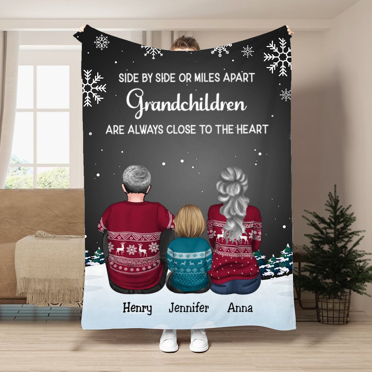 Family - Side By Side or Miles Apart Grandchildren Are Always Close To The Heart - Personalized Blanket (VT) - Makezbright Gifts