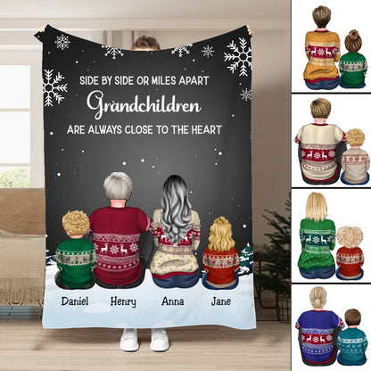 Family - Side By Side or Miles Apart Grandchildren Are Always Close To The Heart - Personalized Blanket (VT) - Makezbright Gifts