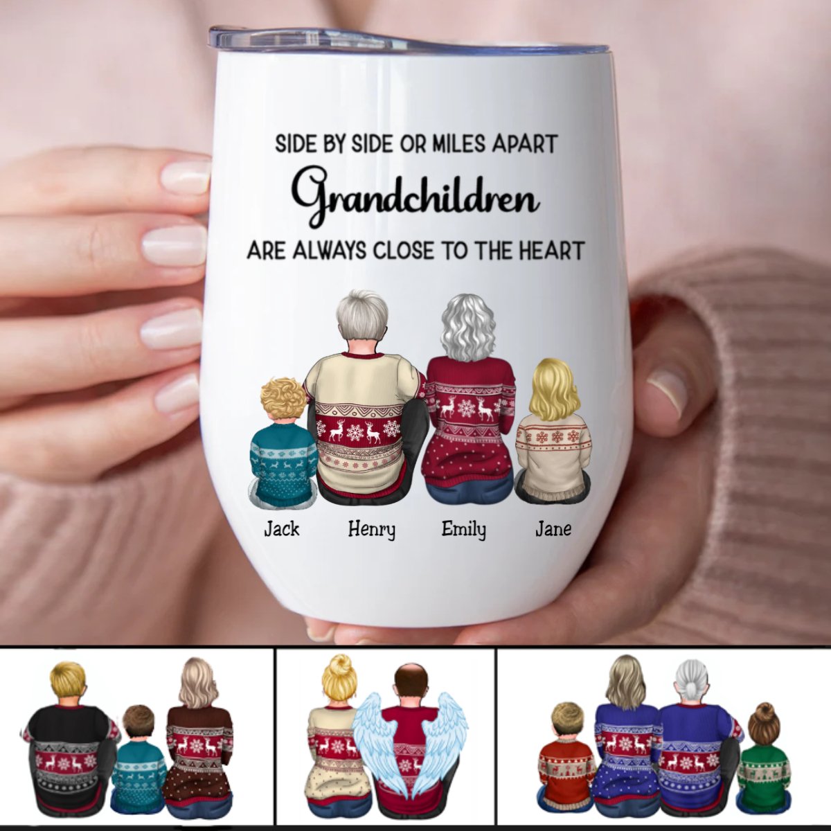 Family - Side By Side or Miles Apart Grandchildren Are Always Close To The Heart - Personalized Wine Tumbler (VT) - Makezbright Gifts