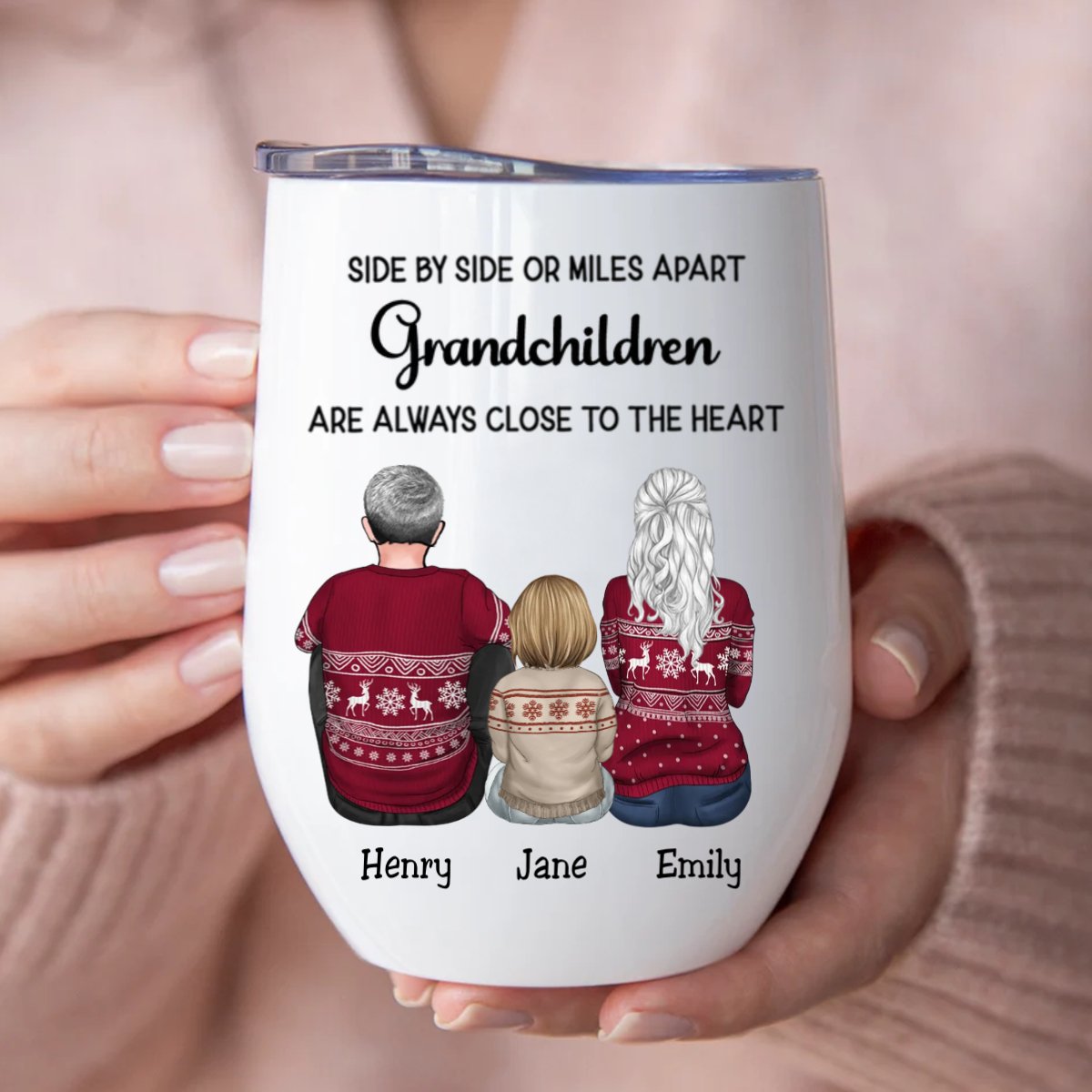 Family - Side By Side or Miles Apart Grandchildren Are Always Close To The Heart - Personalized Wine Tumbler (VT) - Makezbright Gifts