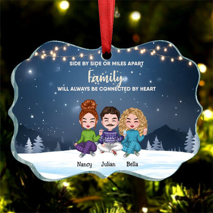 Family - Side By Side Or Miles Apart ... Will Always Be Connected By Heart - Personalized Acrylic Ornament - Makezbright Gifts