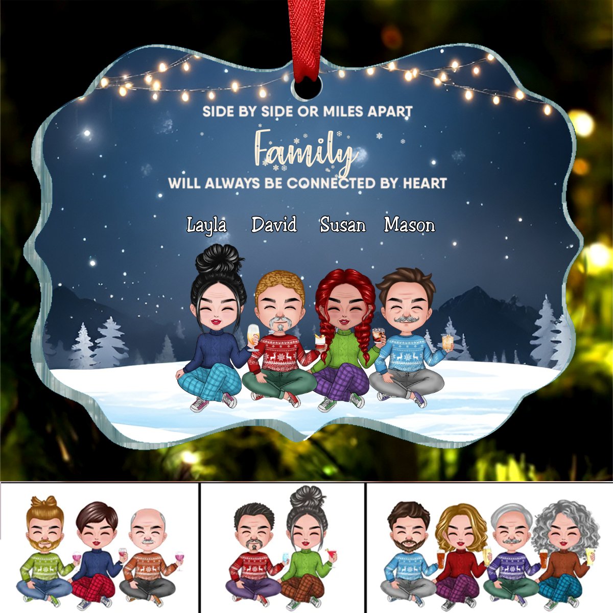 Family - Side By Side Or Miles Apart ... Will Always Be Connected By Heart - Personalized Acrylic Ornament - Makezbright Gifts