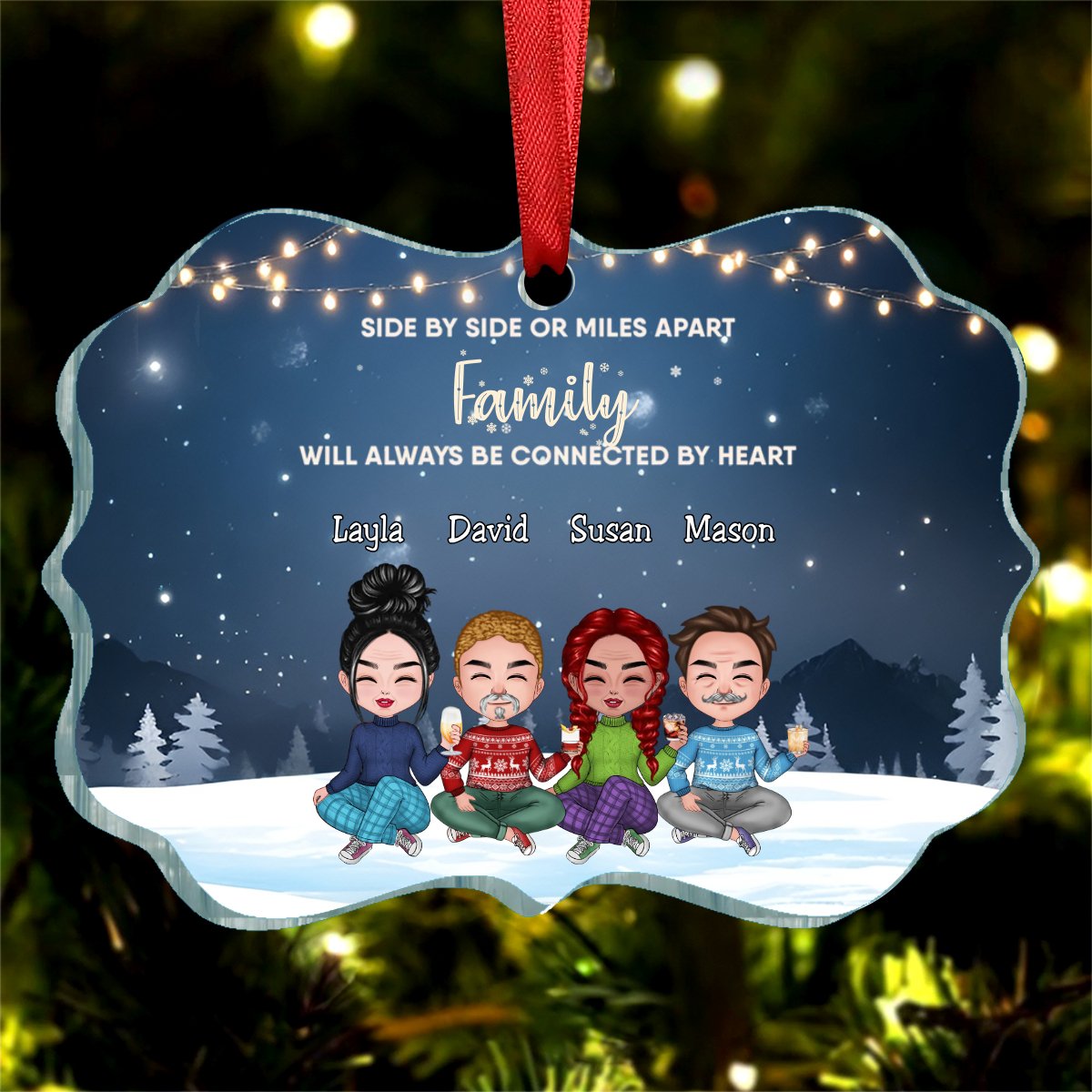 Family - Side By Side Or Miles Apart ... Will Always Be Connected By Heart - Personalized Acrylic Ornament - Makezbright Gifts